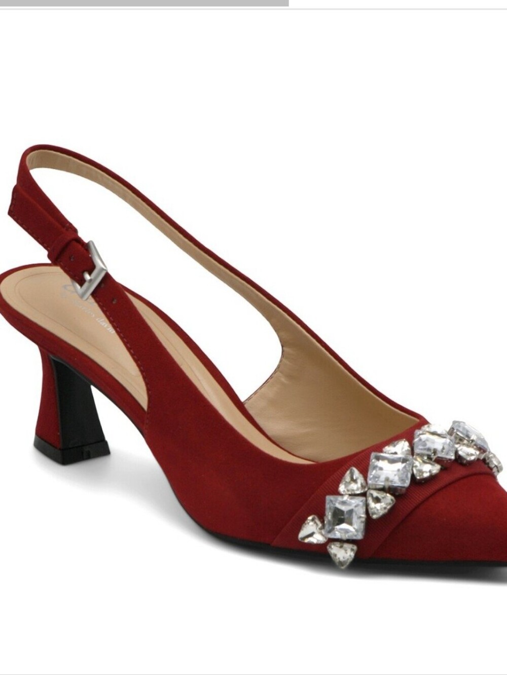Charles David Red Slingback Shoes Kitten Heel Pointed Toe Crystals Glam Princess